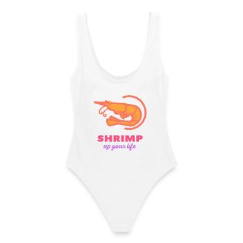 Shrimp Up Your Life – Lustiger Garnelen Spruch - Frauen Badeanzug - Weiß - Hinten - AI Model Female 172 dark (172cm)