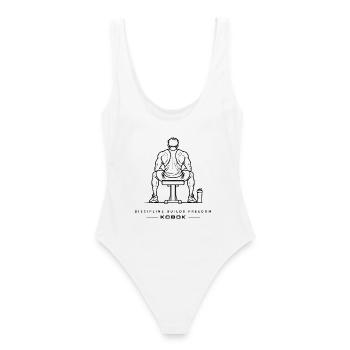 Disziplin schafft Freiheit – Fitness Motivation |  - Frauen Badeanzug - Weiß - Hinten - AI Model Female 172 dark (172cm)
