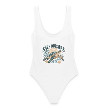Save Our Seas Sea Turtle - Frauen Badeanzug - Weiß - Hinten - AI Model Female 172 dark (172cm)