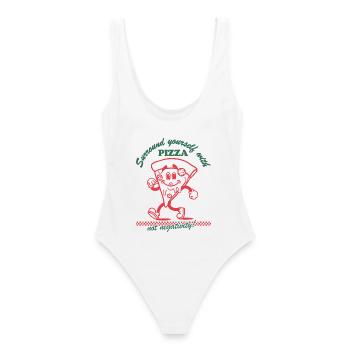 Pizza & Positivity – Kein Platz für Negativität - Frauen Badeanzug - Weiß - Hinten - AI Model Female 172 dark (172cm)