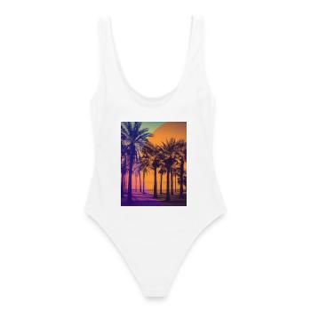 Soleil, plage ambiance estivale calme et dorée - Maillot de bain femme - blanc - Dos - AI Model Female 172 dark (172cm)