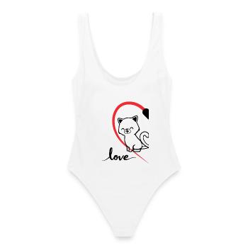 Chat avec l’inscription Love half of a heart - Maillot de bain femme - blanc - Dos - AI Model Female 172 dark (172cm)
