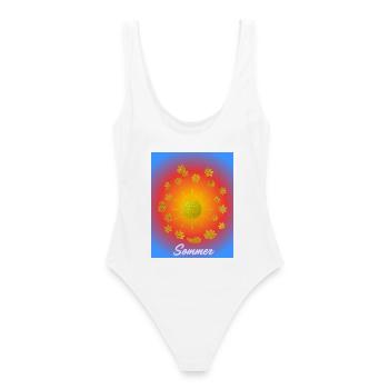 Sommer Sonne Glitzerblumen Muster - Frauen Badeanzug - Weiß - Hinten - AI Model Female 172 dark (172cm)
