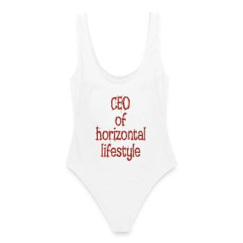 CEO of Horizontal Lifestyle -lustiger Spruch -Meme - Frauen Badeanzug - Weiß - Hinten - AI Model Female 172 dark (172cm)
