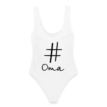 #Oma Hashtag Social Media I Geschenkidee für Oma - Frauen Badeanzug - Weiß - Hinten - AI Model Female 172 dark (172cm)