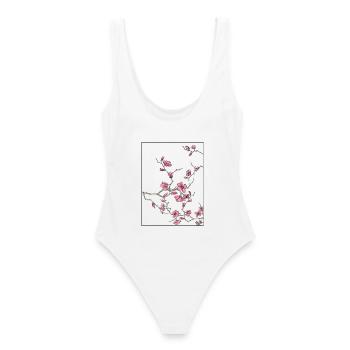 Kirschblüten Florales Design - Frauen Badeanzug - Weiß - Hinten - AI Model Female 172 dark (172cm)