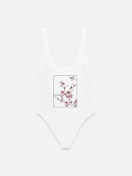 Cherry Blossoms Floral Design - Women's Swimsuit - white