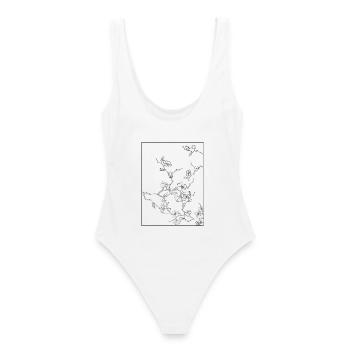 Floral Design Cerisier Outline Noir - Maillot de bain femme - blanc - Dos - AI Model Female 172 dark (172cm)