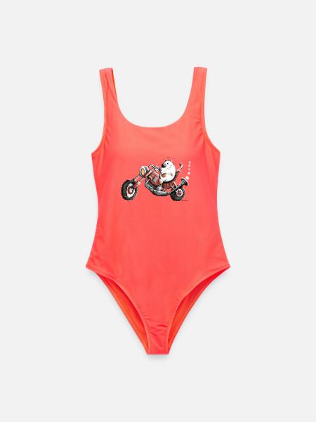 Katze Fährt Motorrad Schoppper - Frauen Badeanzug - Korallenrot