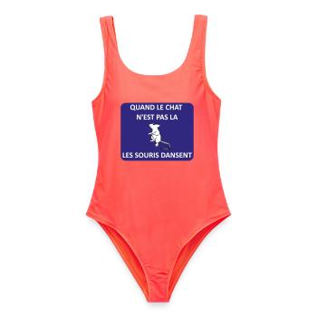 Quand le chat n'est pas là les souris dansent - Maillot de bain femme - corail - Devant - AI Model Female 172 light (172cm)