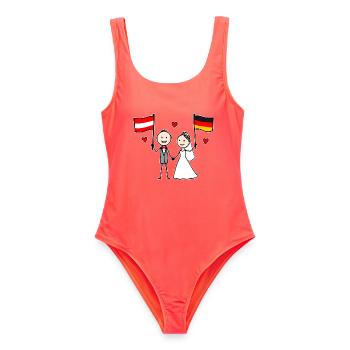 Wedding Couple Austria Germany Flag - Women's Swimsuit - coral - Front - AI Model Female 172 light (172cm)