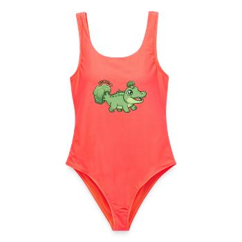 Niedliches Brokkoli-Krokodil Croccoli - Frauen Badeanzug - Korallenrot - Vorne - AI Model Female 172 light (172cm)