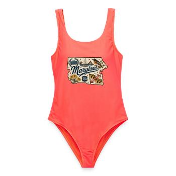 Maryland Vintage State Flag & Crab Sticker - Women's Swimsuit - coral - Front - AI Model Female 172 light (172cm)