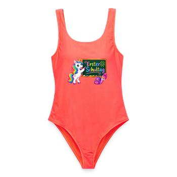 Erster Schultag Unicorn  - Frauen Badeanzug - Korallenrot - Vorne - AI Model Female 172 light (172cm)