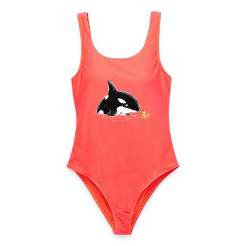 Orca und Entchen Wal Quietscheente Meeresäuger - Frauen Badeanzug - Korallenrot - Vorne - AI Model Female 172 light (172cm)