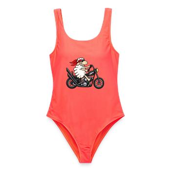 Biker Schaf auf Chopper - Frauen Badeanzug - Korallenrot - Vorne - AI Model Female 172 light (172cm)