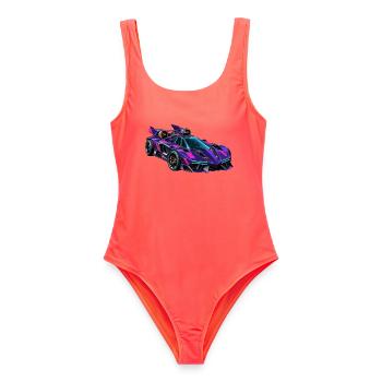 Lila Neon-Supersportwagen - Frauen Badeanzug - Korallenrot - Vorne - AI Model Female 172 light (172cm)