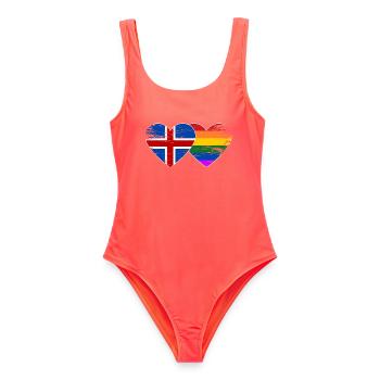Island Regenbogen Flagge Her used - Frauen Badeanzug - Korallenrot - Vorne - AI Model Female 172 light (172cm)