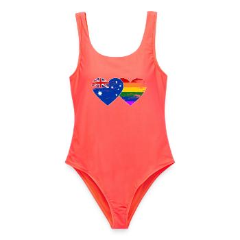 Australien Regenbogen Flagge Herz used - Frauen Badeanzug - Korallenrot - Vorne - AI Model Female 172 light (172cm)