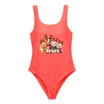Niedliche Weihnachtstiere mit Rentiergeweih - Frauen Badeanzug - Korallenrot - Vorne - AI Model Female 172 light (172cm)