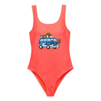 Griechenland Camper Wohnmobil - Frauen Badeanzug - Korallenrot - Vorne - AI Model Female 172 light (172cm)