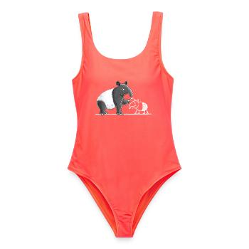 Tapir Tiermotiv lustig Strichzeichnung Cartoon - Frauen Badeanzug - Korallenrot - Vorne - AI Model Female 172 light (172cm)
