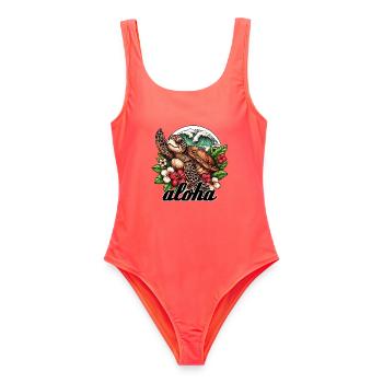 Aloha Schildkröte Hawaii Geschenk - Frauen Badeanzug - Korallenrot - Vorne - AI Model Female 172 light (172cm)