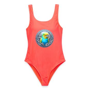 Medaille (04) - Frauen Badeanzug - Korallenrot - Vorne - AI Model Female 172 light (172cm)