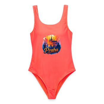 Prag Praha Stadt Tschechien Silhouette Geschenk - Frauen Badeanzug - Korallenrot - Vorne - AI Model Female 172 light (172cm)