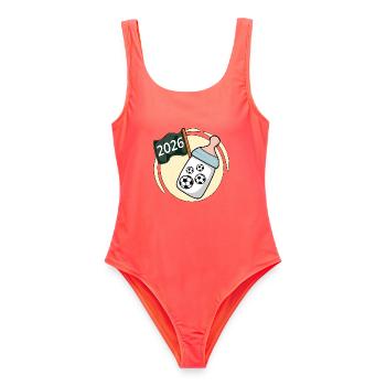 BABY 2026 FUßBALL - Frauen Badeanzug - Korallenrot - Vorne - AI Model Female 172 light (172cm)