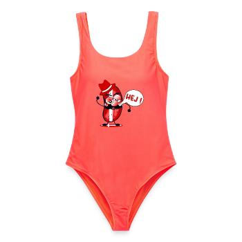 Skandinavische Begrüßung Hallo Dänemark Gurken - Frauen Badeanzug - Korallenrot - Vorne - AI Model Female 172 light (172cm)