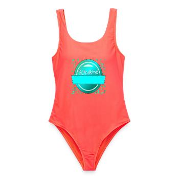EINSCHULUNG SCHULKIND NAME SCHILD - Frauen Badeanzug - Korallenrot - Vorne - AI Model Female 172 light (172cm)