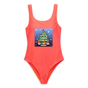 WEIHNACHTSBAUM FRANZBRÖTCHEN - Frauen Badeanzug - Korallenrot - Vorne - AI Model Female 172 light (172cm)