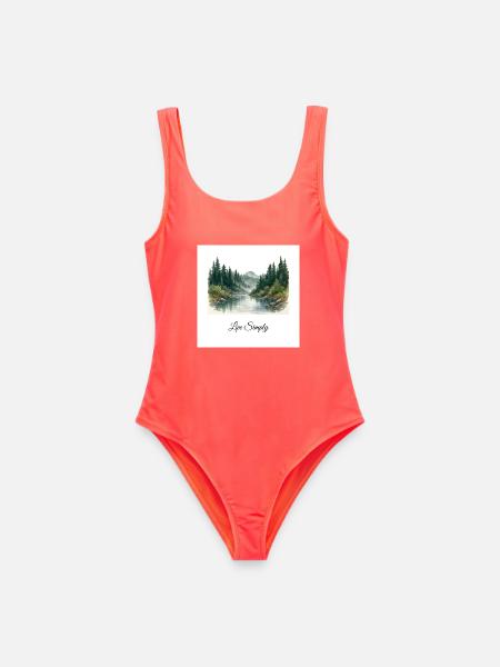 Live Simply Botanical Leaves Design - Frauen Badeanzug - Korallenrot