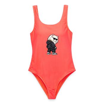 Gangster Perser Katze im Streetwear Look - Frauen Badeanzug - Korallenrot - Vorne - AI Model Female 172 light (172cm)