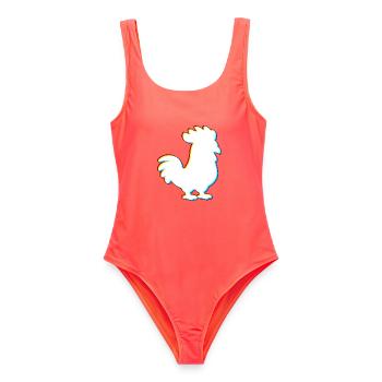 EDM Chicken – Elektronische Tanzmusik - Frauen Badeanzug - Korallenrot - Vorne - AI Model Female 172 light (172cm)