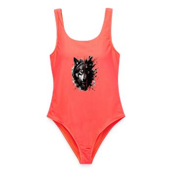 Wolf - Frauen Badeanzug - Korallenrot - Vorne - AI Model Female 172 light (172cm)