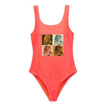 Viking Dreadpop Vierbild - Frauen Badeanzug - Korallenrot - Vorne - AI Model Female 172 light (172cm)