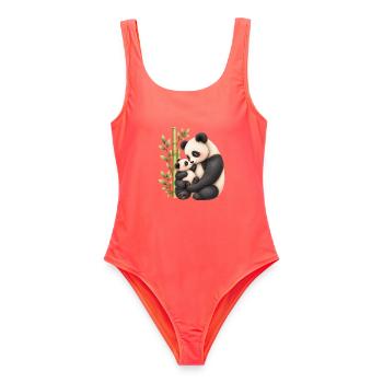 Panda-Zärtlichkeit – Mama und ihr Junges - Frauen Badeanzug - Korallenrot - Vorne - AI Model Female 172 light (172cm)