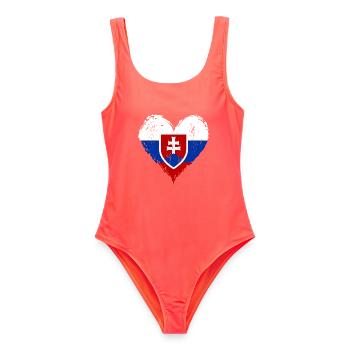 Slowakei Herzflagge Grunge - Frauen Badeanzug - Korallenrot - Vorne - AI Model Female 172 light (172cm)