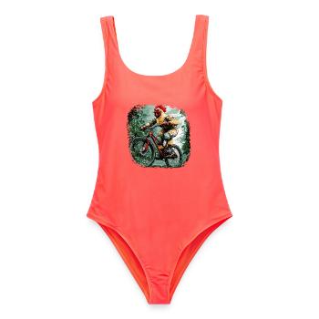 Hühner Bike / Bikerin Huhn - Frauen Badeanzug - Korallenrot - Vorne - AI Model Female 172 light (172cm)