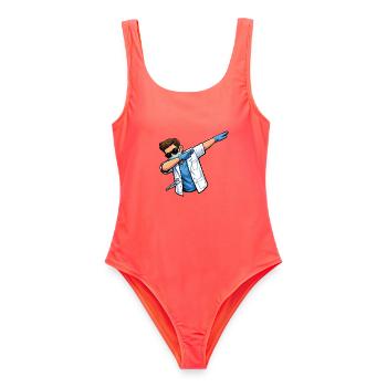 Dabbing Zahnarzt – Lustiges Dentalmotiv - Frauen Badeanzug - Korallenrot - Vorne - AI Model Female 172 light (172cm)