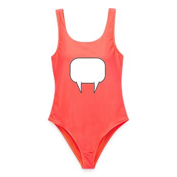 Sprechblase doppelt - Frauen Badeanzug - Korallenrot - Vorne - AI Model Female 172 light (172cm)