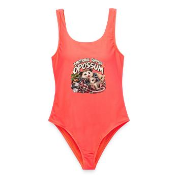 Emotional Support Opossum – Lustiges Tiermotiv - Frauen Badeanzug - Korallenrot - Vorne - AI Model Female 172 light (172cm)