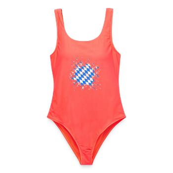 Bayerische Flagge Splatter Bayern Bavaria - Frauen Badeanzug - Korallenrot - Vorne - AI Model Female 172 light (172cm)