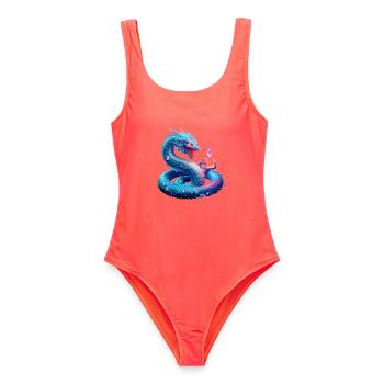Drache (03) - Frauen Badeanzug - Korallenrot - Vorne - AI Model Female 172 light (172cm)