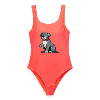 Deutsche Dogge Doggen Doggenbesitzer Doggenfan - Frauen Badeanzug - Korallenrot - Vorne - AI Model Female 172 light (172cm)