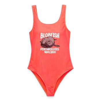 Tiefsee Monster - Blobfisch - Frauen Badeanzug - Korallenrot - Vorne - AI Model Female 172 light (172cm)