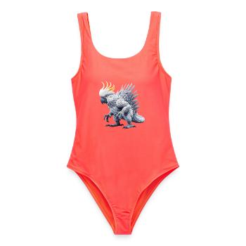 Kakaduzilla (01) - Frauen Badeanzug - Korallenrot - Vorne - AI Model Female 172 light (172cm)