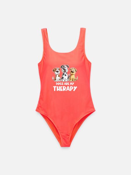 Dogs Are My Therapy Hunde Liebhaber Geschenk - Frauen Badeanzug - Korallenrot
